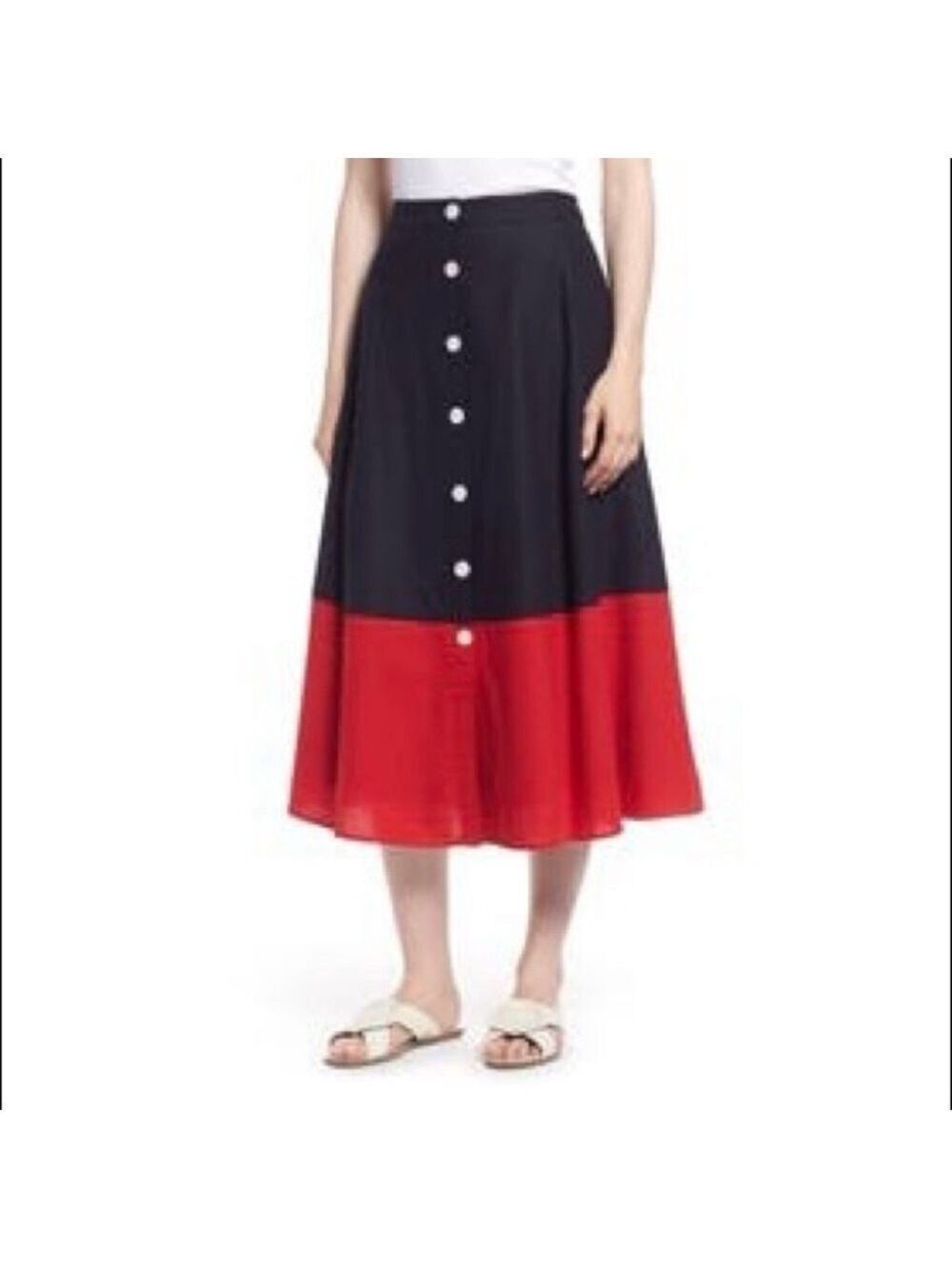 NWT 1901 Colorblock Linen Blend Skirt. Size 6